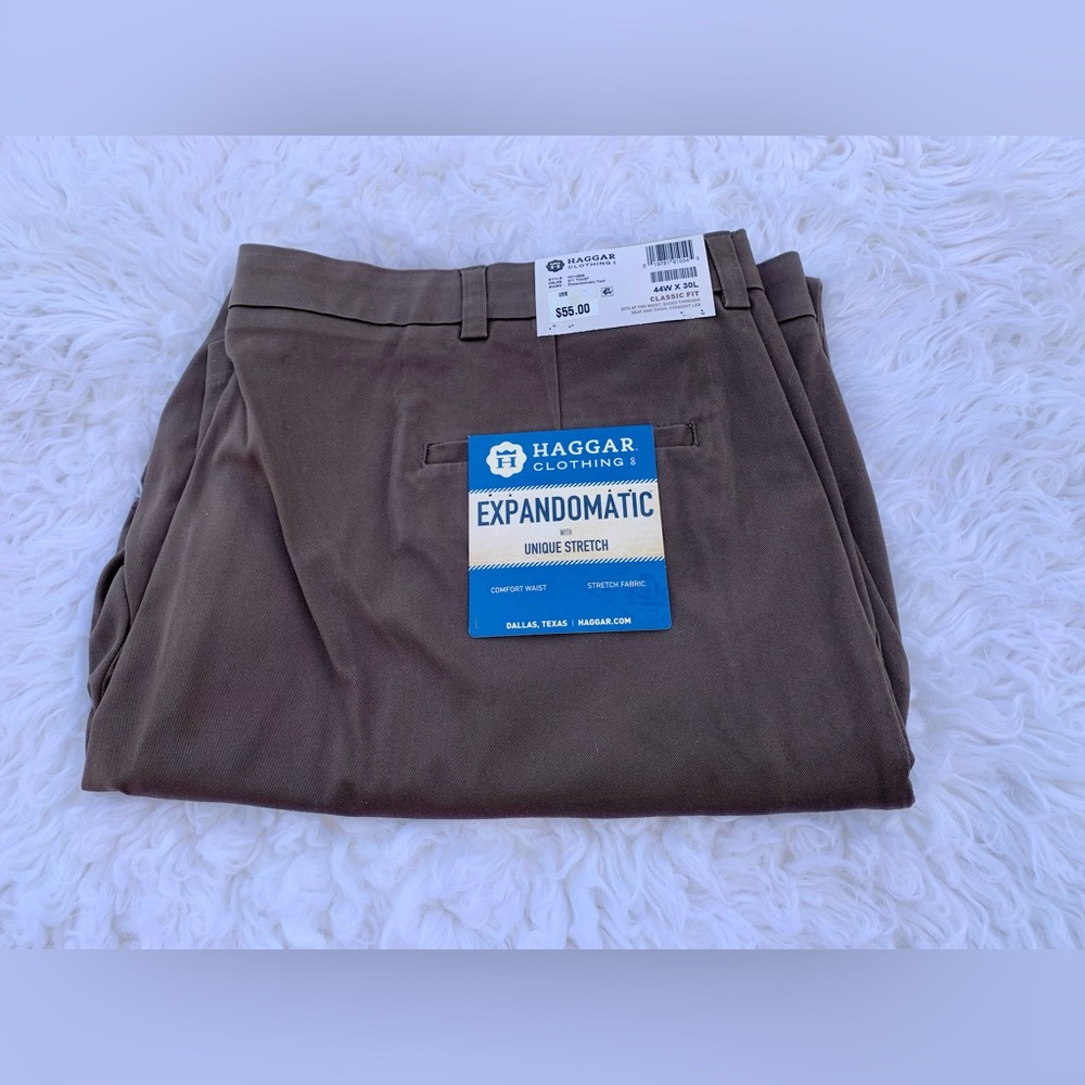 NWT Haggar Expandomatic Twill Classic Fit with Stretch Flat Front Pant 44x30
